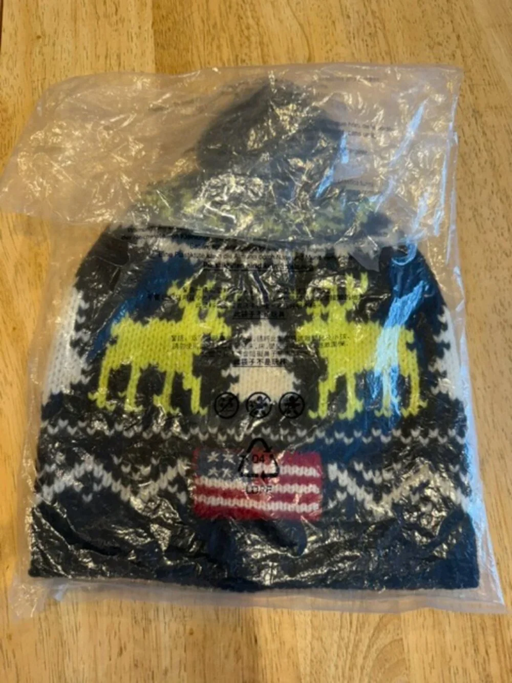 NWT Polo Ralph Lauren Holiday Fair Isle Moose Pom Beanie Hat OS Black